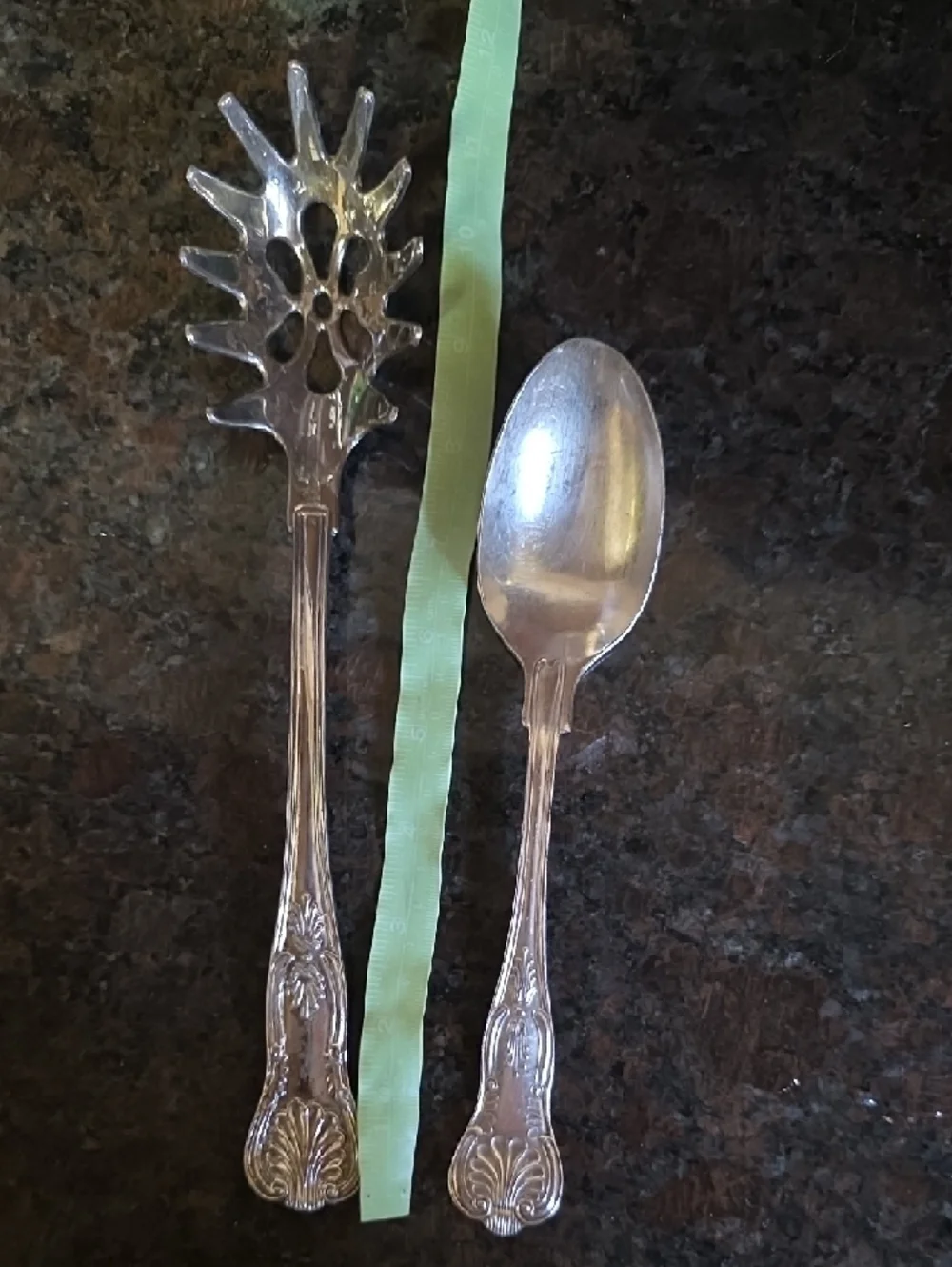 Ornate Silver-Color Serving Spoon and Pasta Fork Set - Classic Home Dining